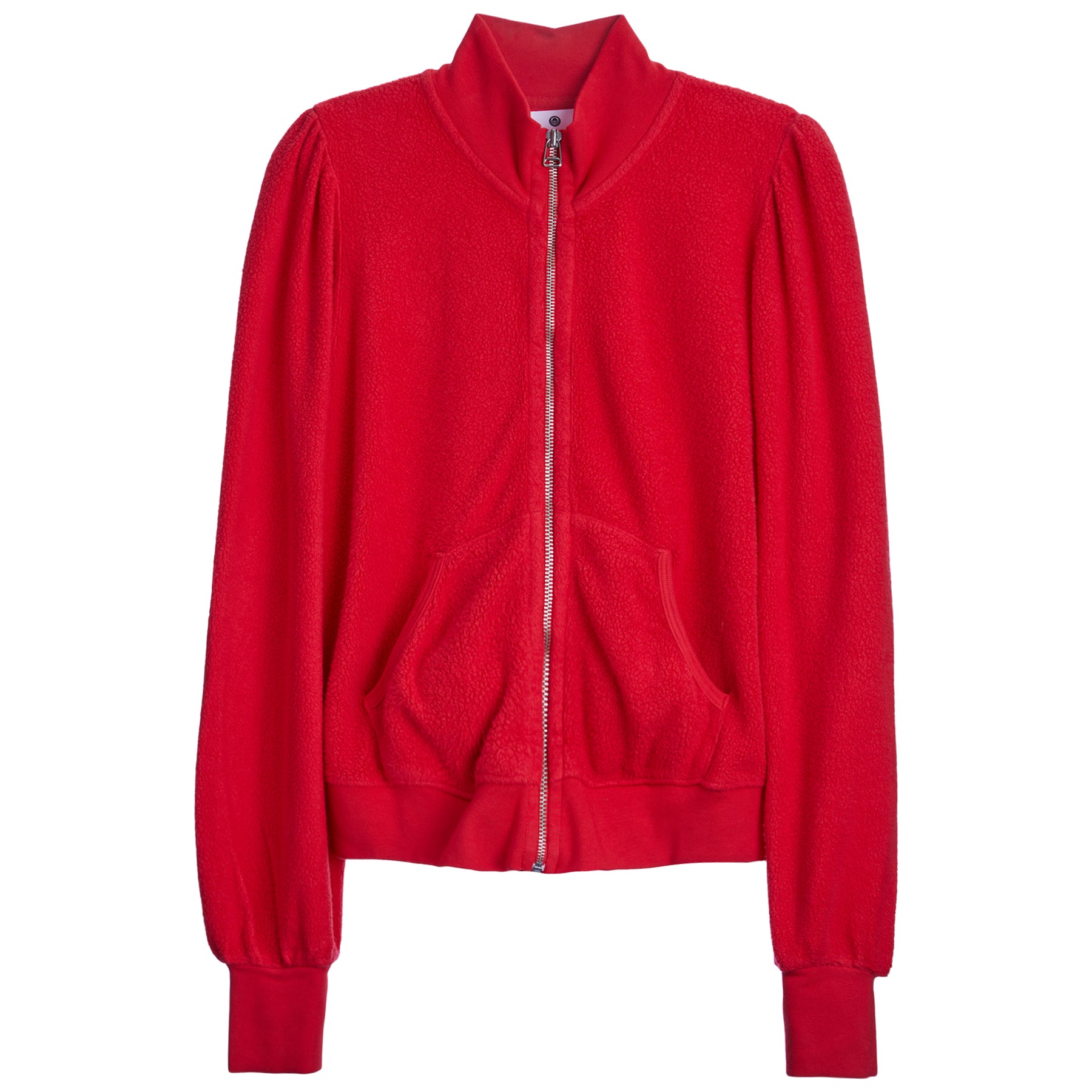 Faux Sherpa Puff Sleeve Zip