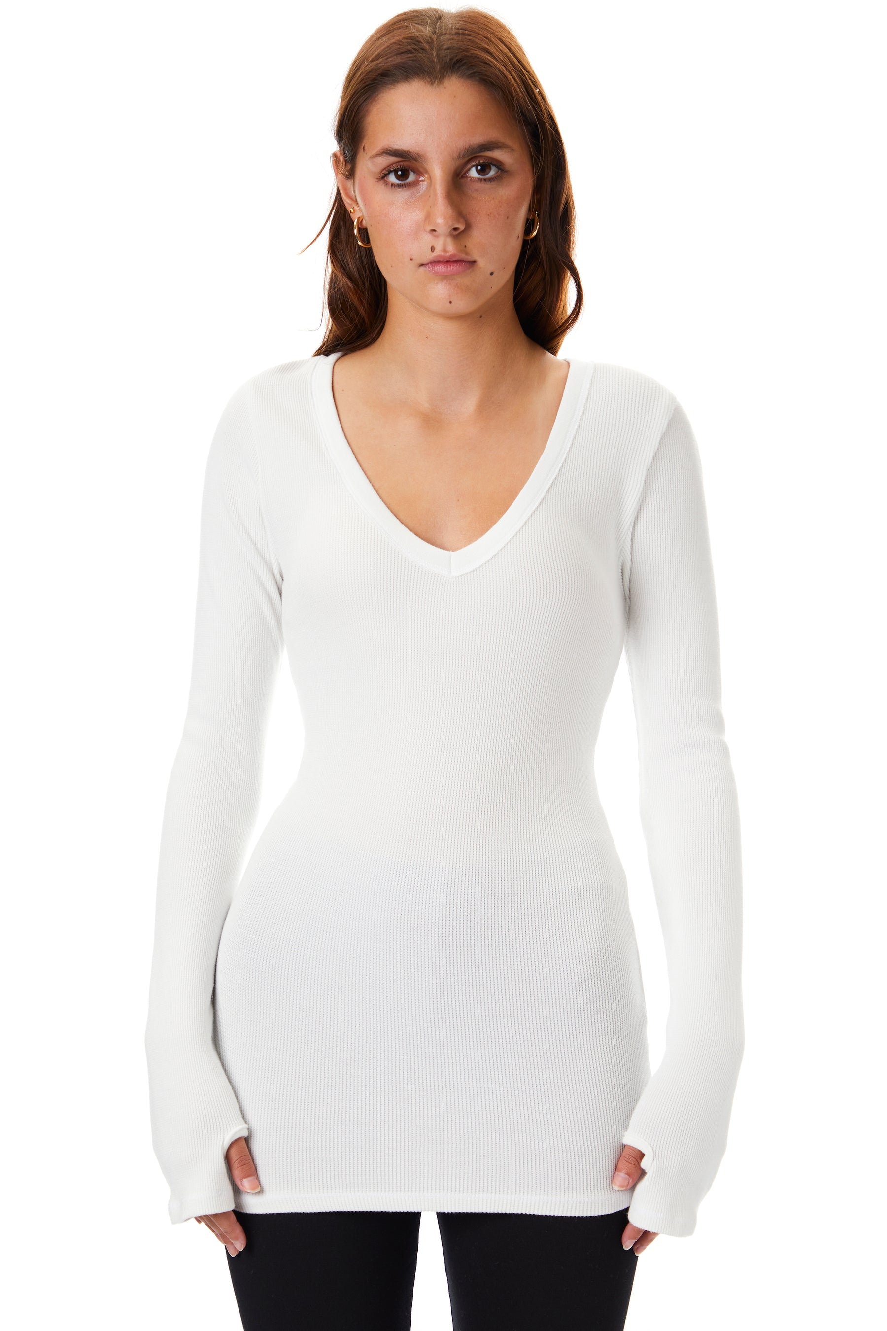Long Sleeve V Neck Thumbhole Thermal
