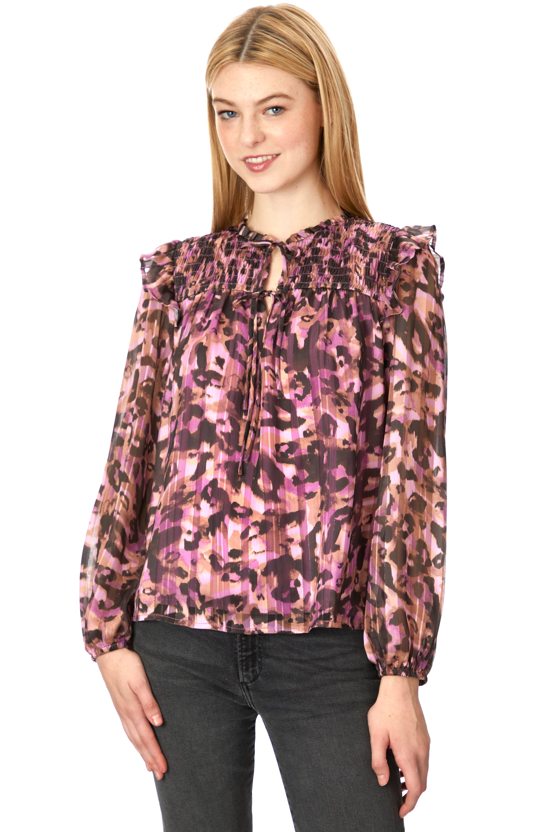 Tanis Tie Front Ruffle Blouse