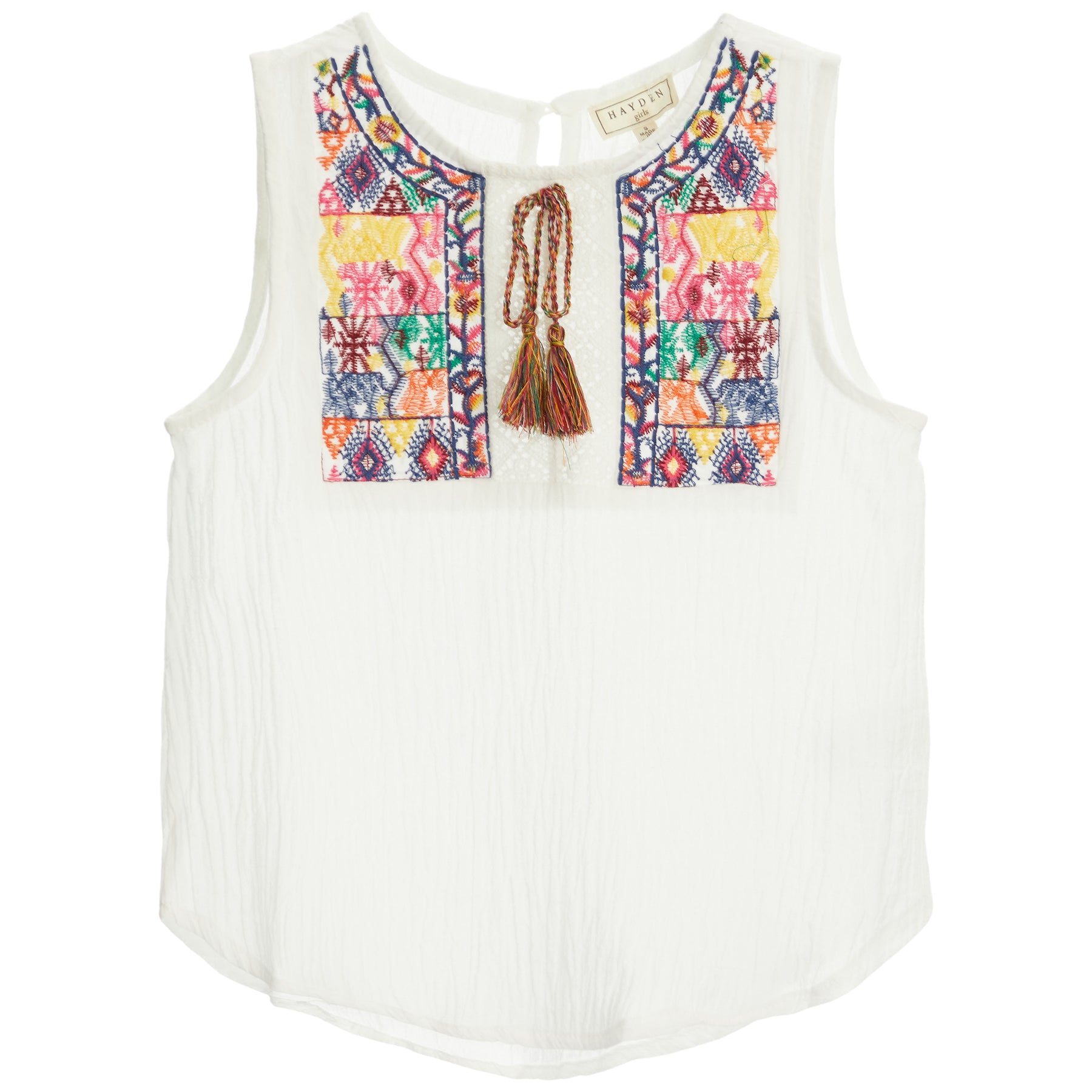 Embroidered Tie Front Top