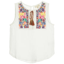 Embroidered Tie Front Top