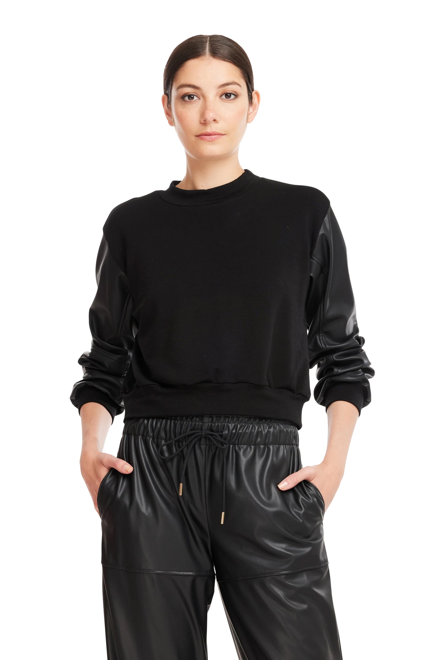 Eva Vegan Leather Combo Sweatshirt