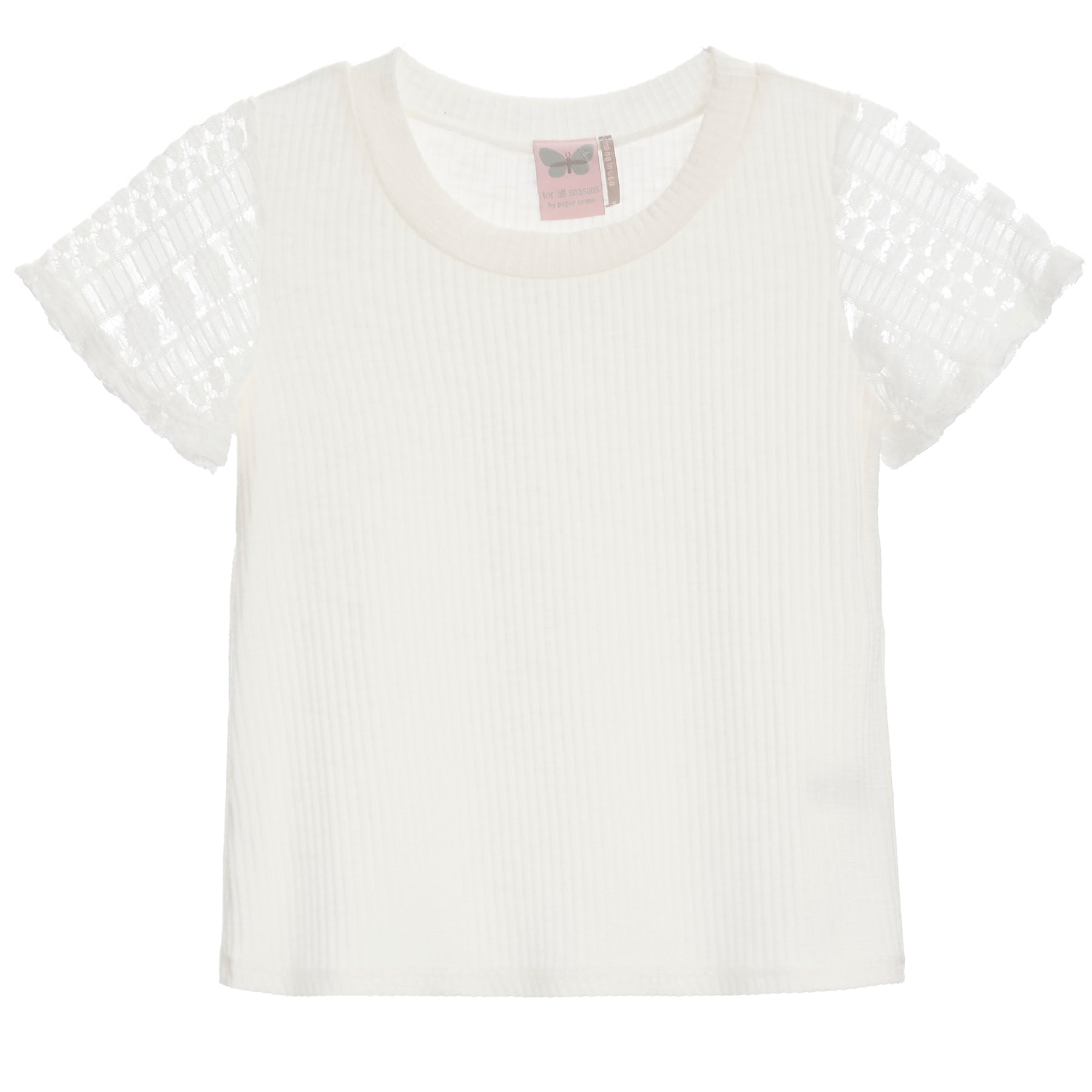Lace Sleeve Ribbed Tee