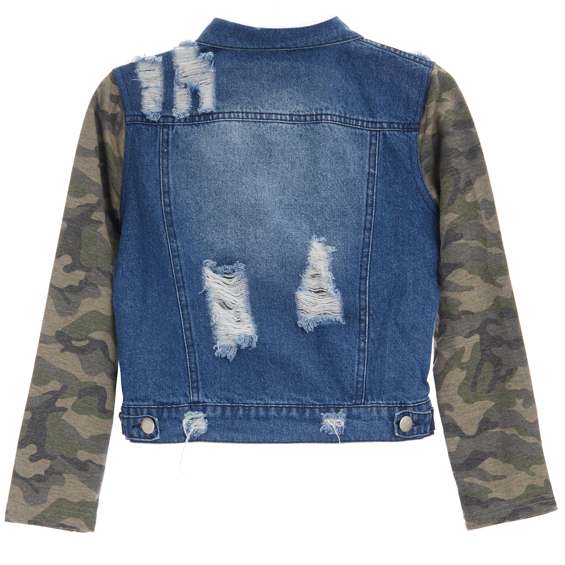 Distressed Denim Jacket W. Camo Sleeve