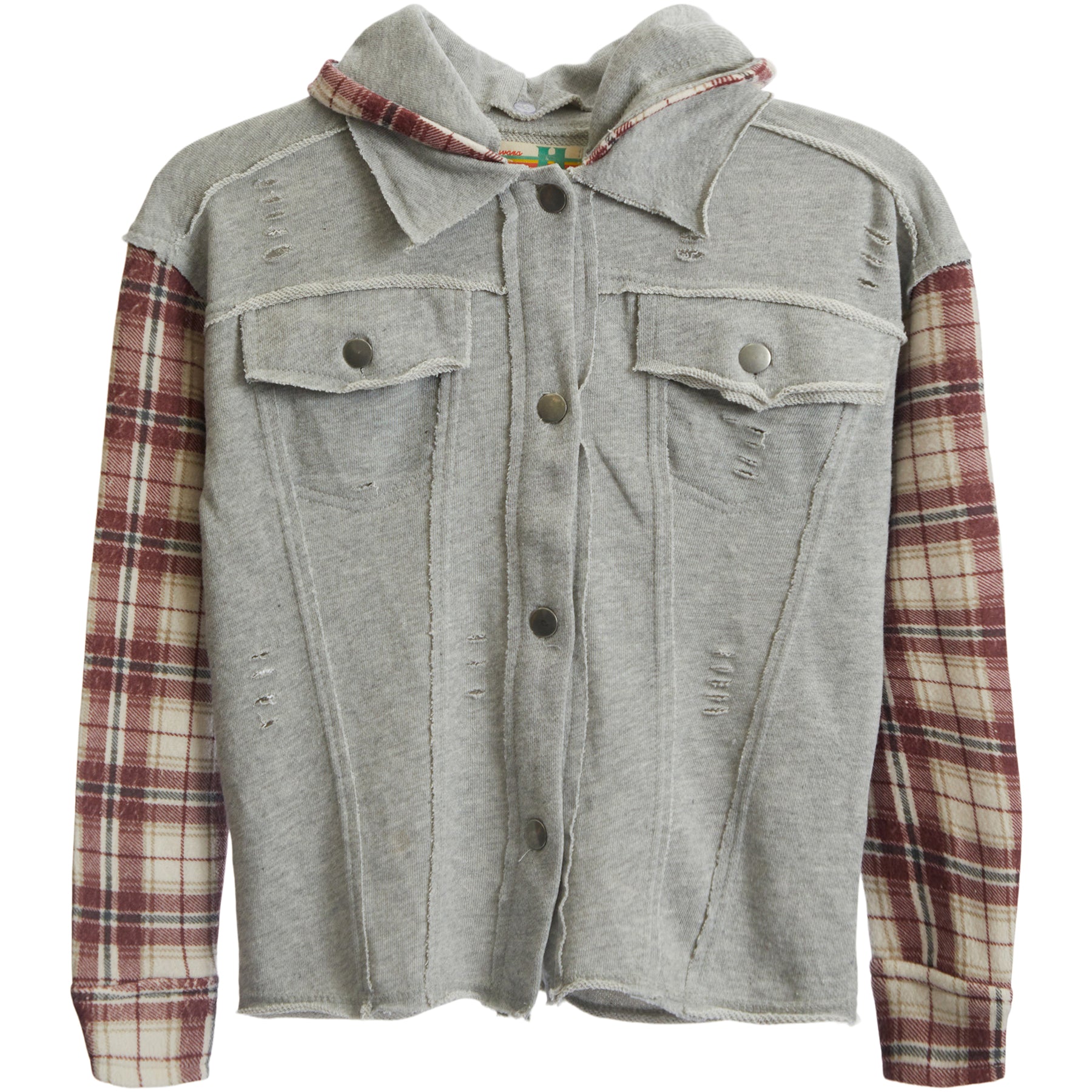 Distressed Plaid Sleeve Jacket