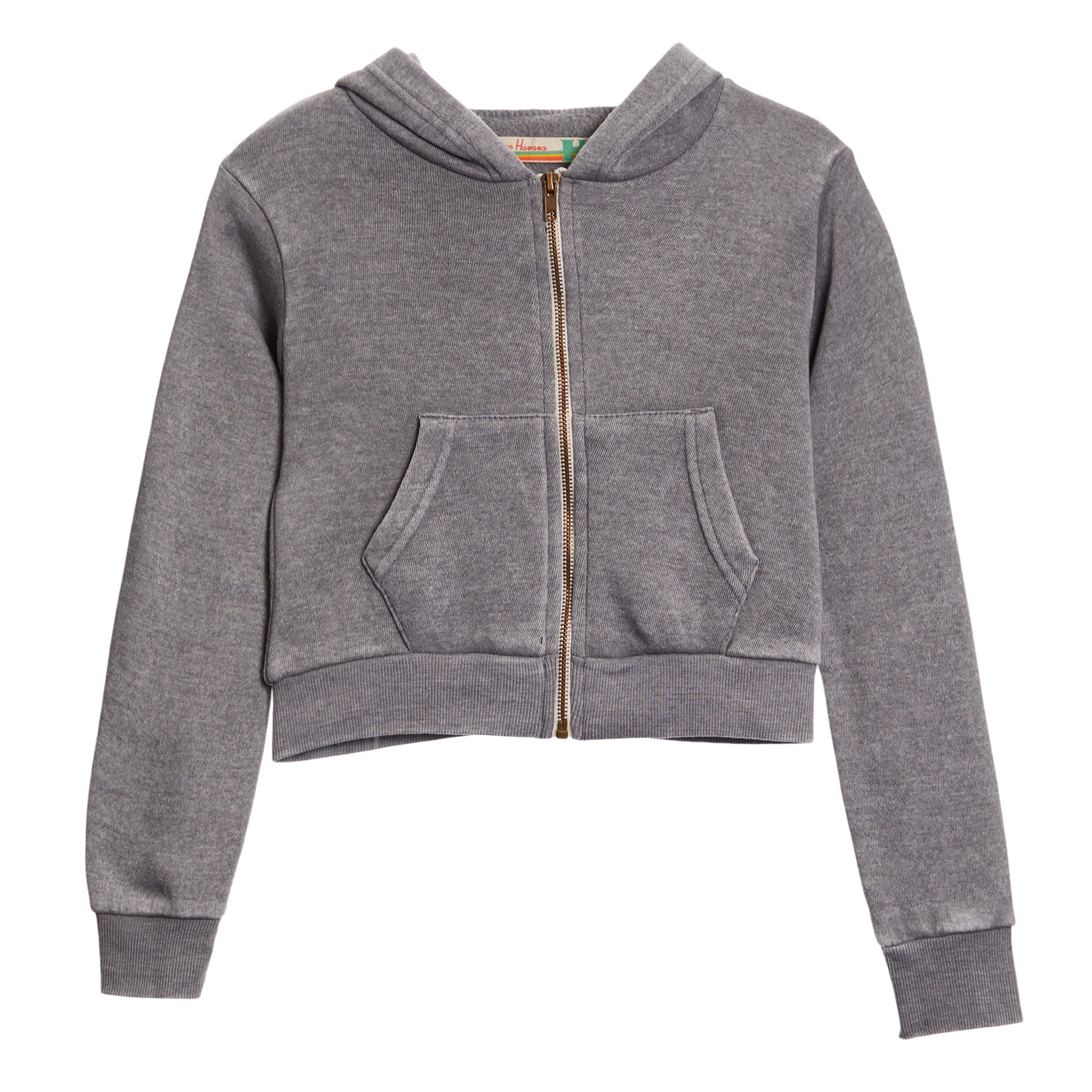 Cropped Burnout Zip Up Hoodie