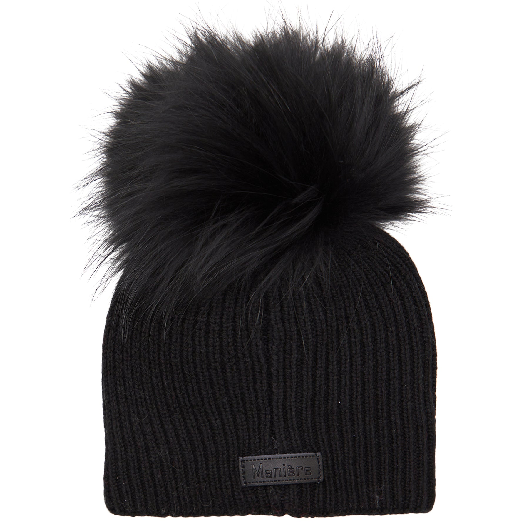 Knitted Wool Baby Hat- Black pom