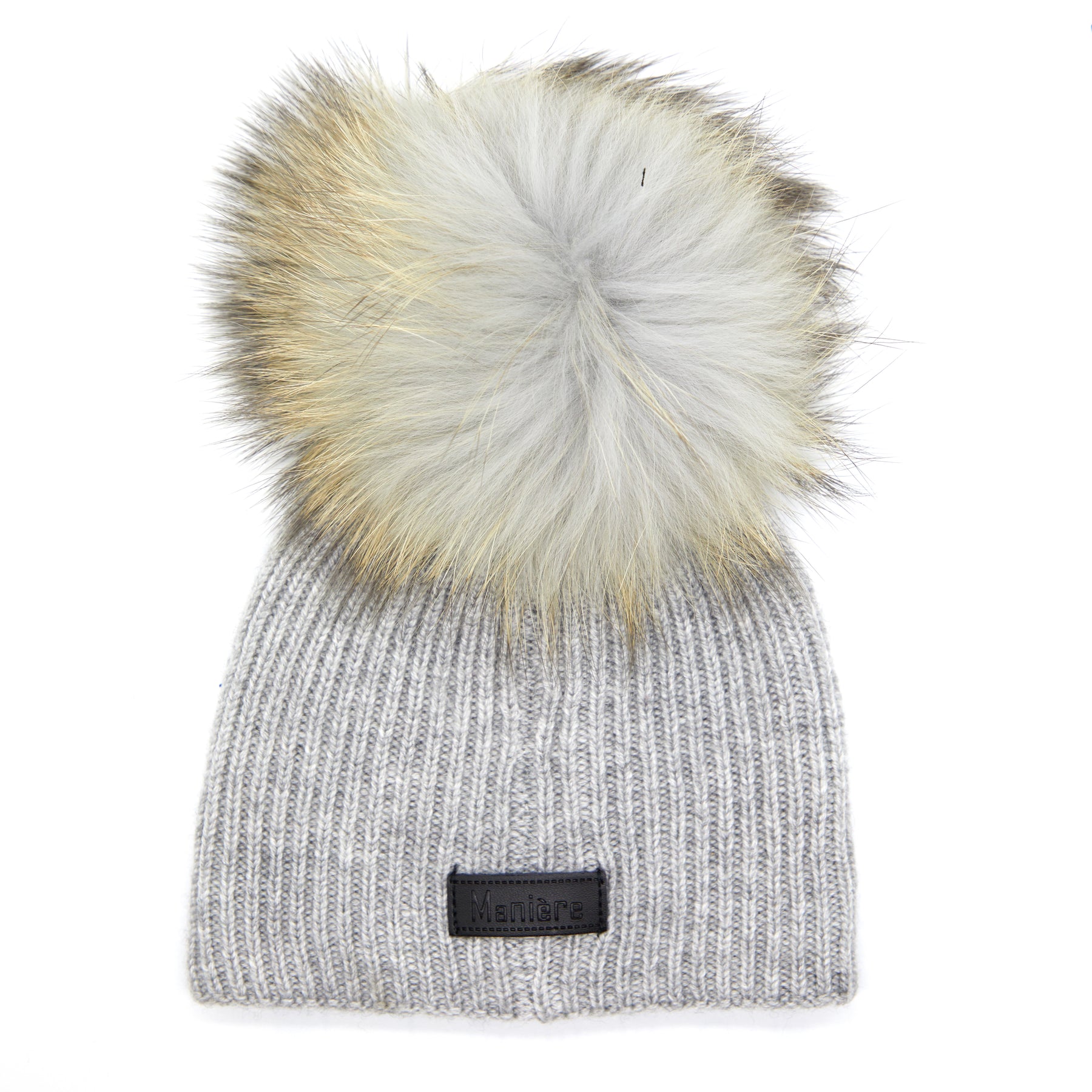 Knitted Wool Baby Hat- Dark Grey Blk Tip Pom