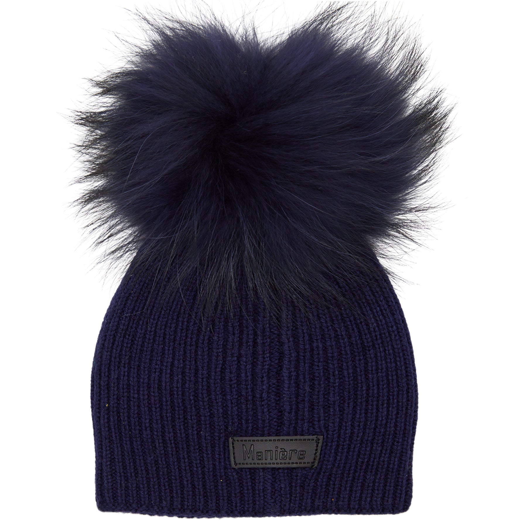 Knitted Wool Baby Hat- Navy Pom