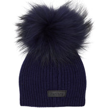 Knitted Wool Baby Hat- Navy Pom