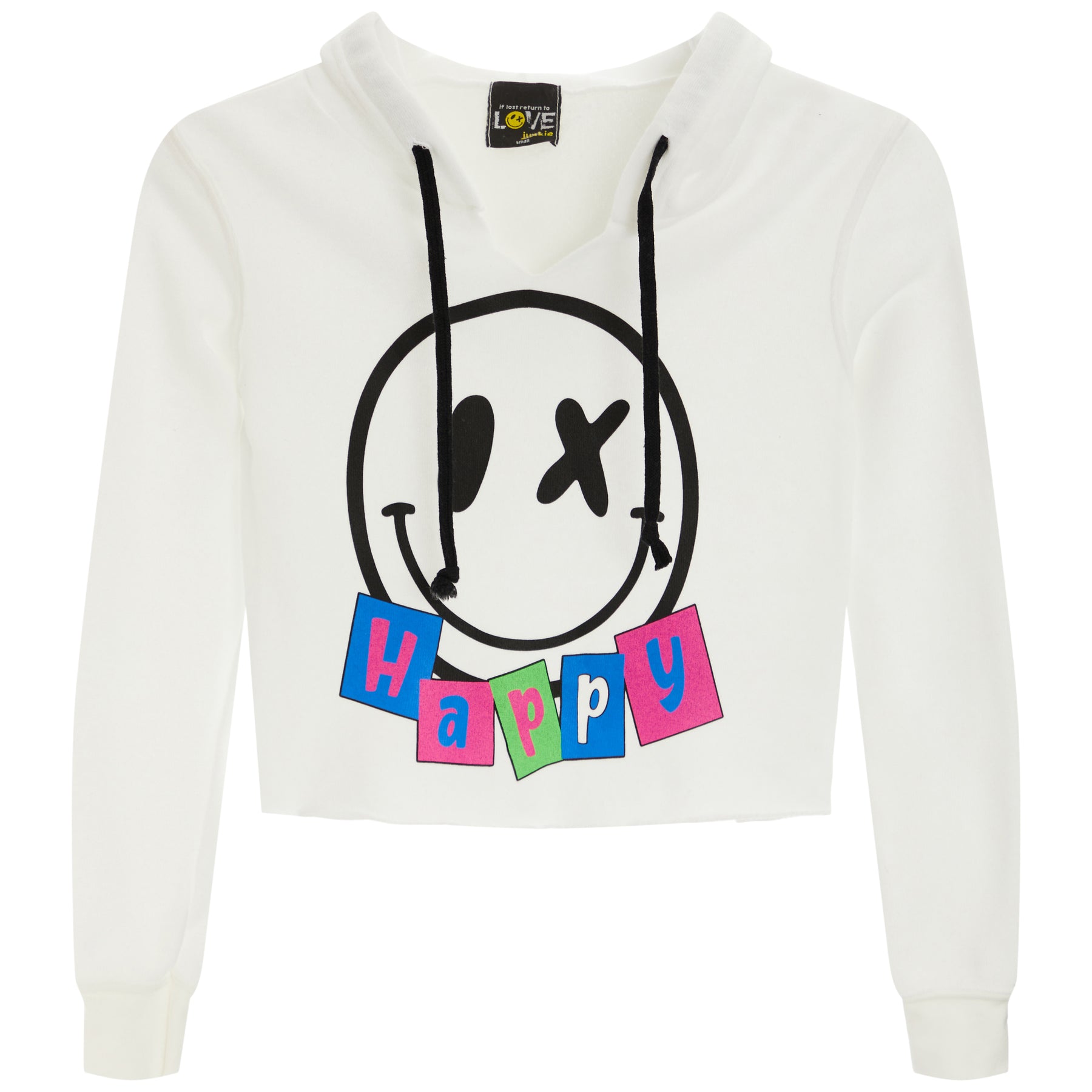 Block Happy Crop  Hoodie