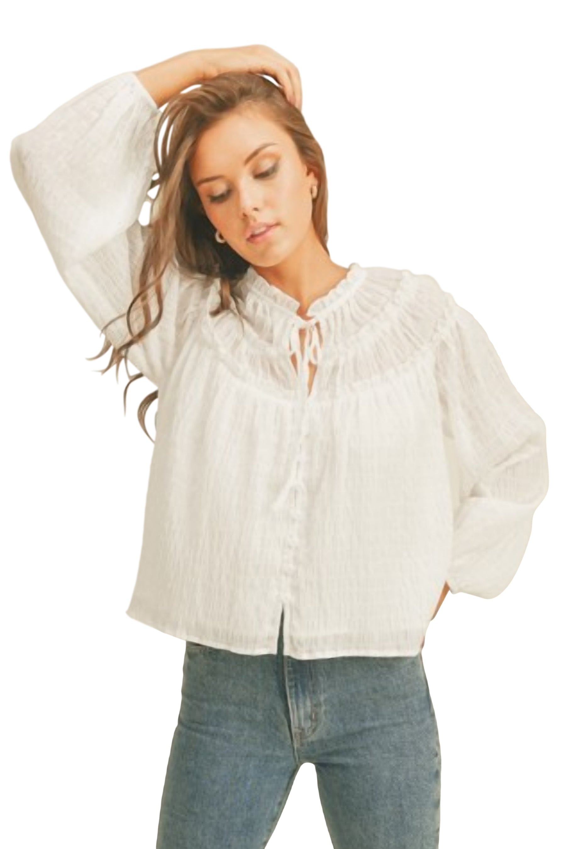 Tie Front Balloon Sleeve Blouse