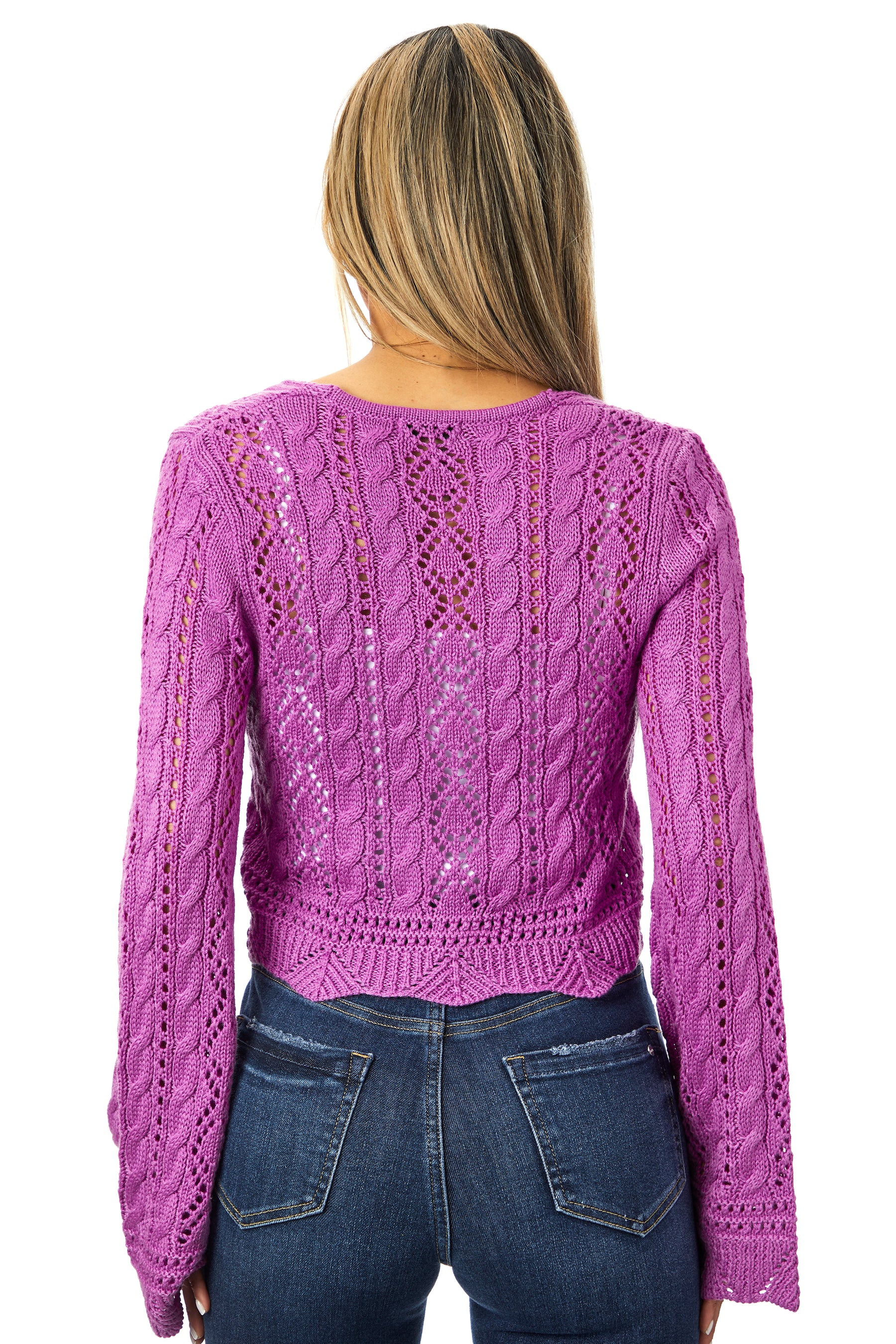 Open Knit Ruched Front Sweater