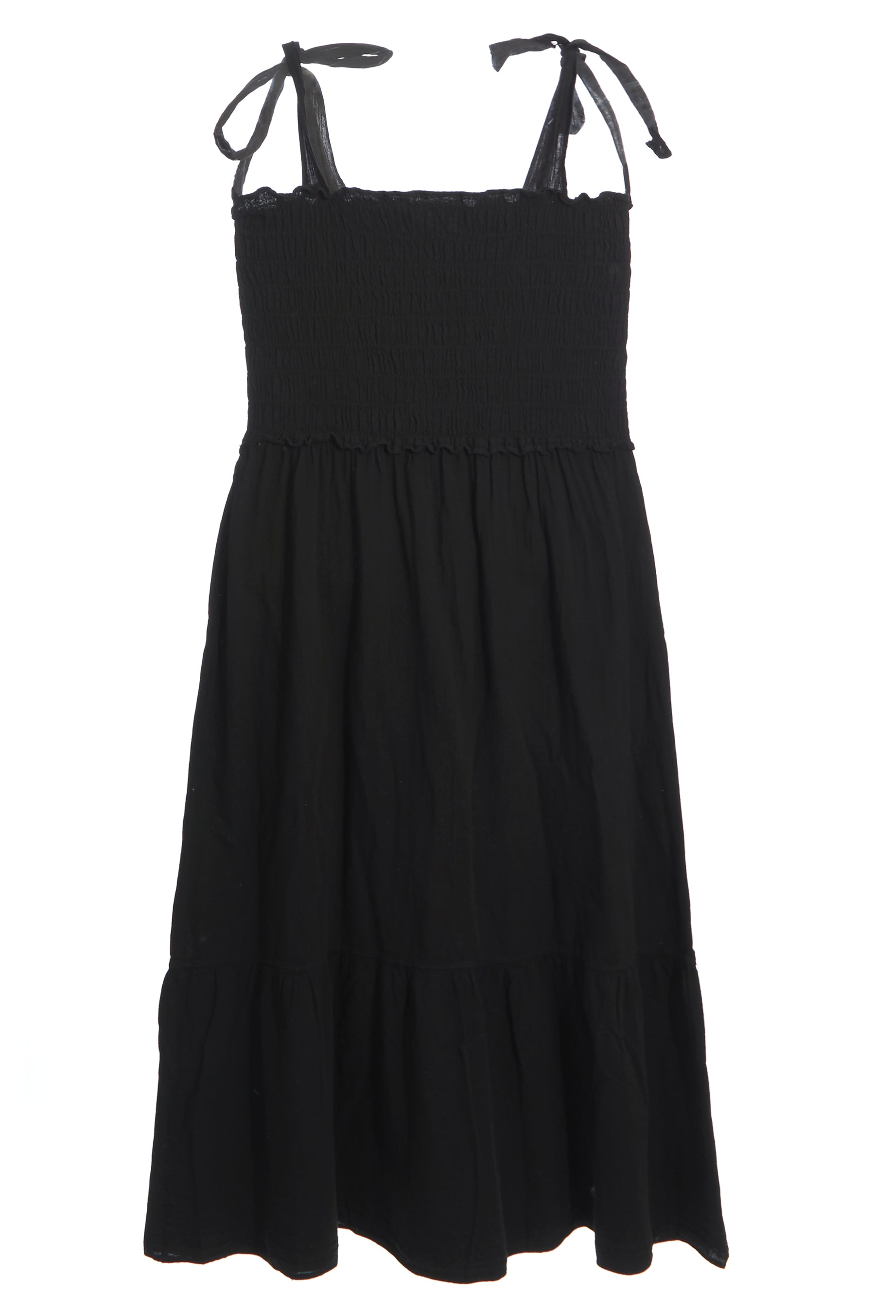 Tie Shoulder Smocked Midi Dress