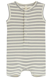 Ribbed Henley Romper- Ocean Stripe