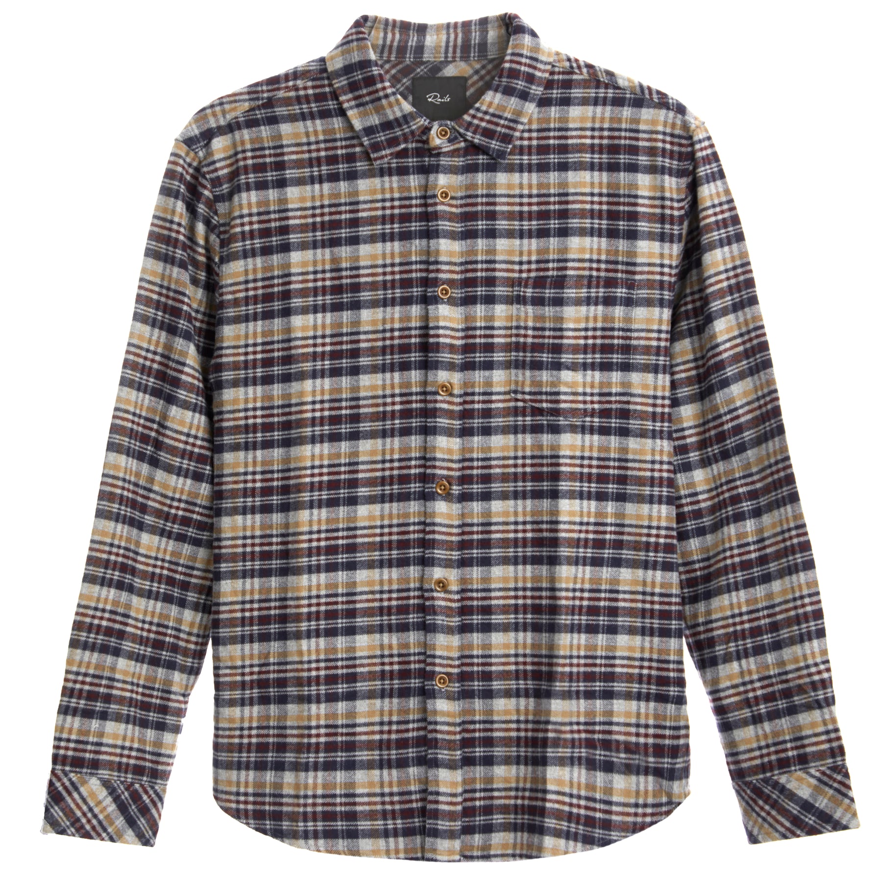 Forrest Brushed Cotton Twill Flannel Shirt Mustard Navy