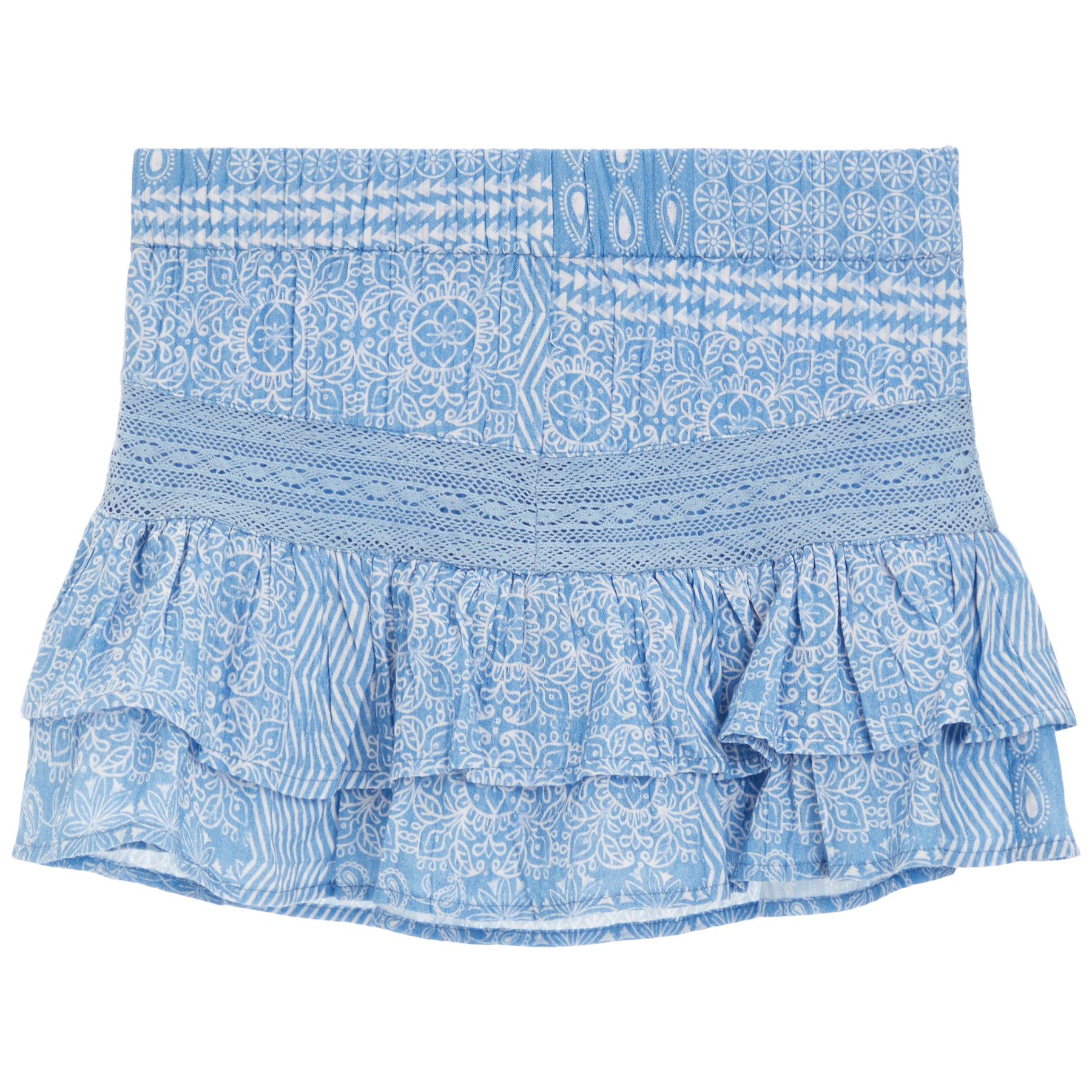 Indigo Woodblock Ruffle Skort