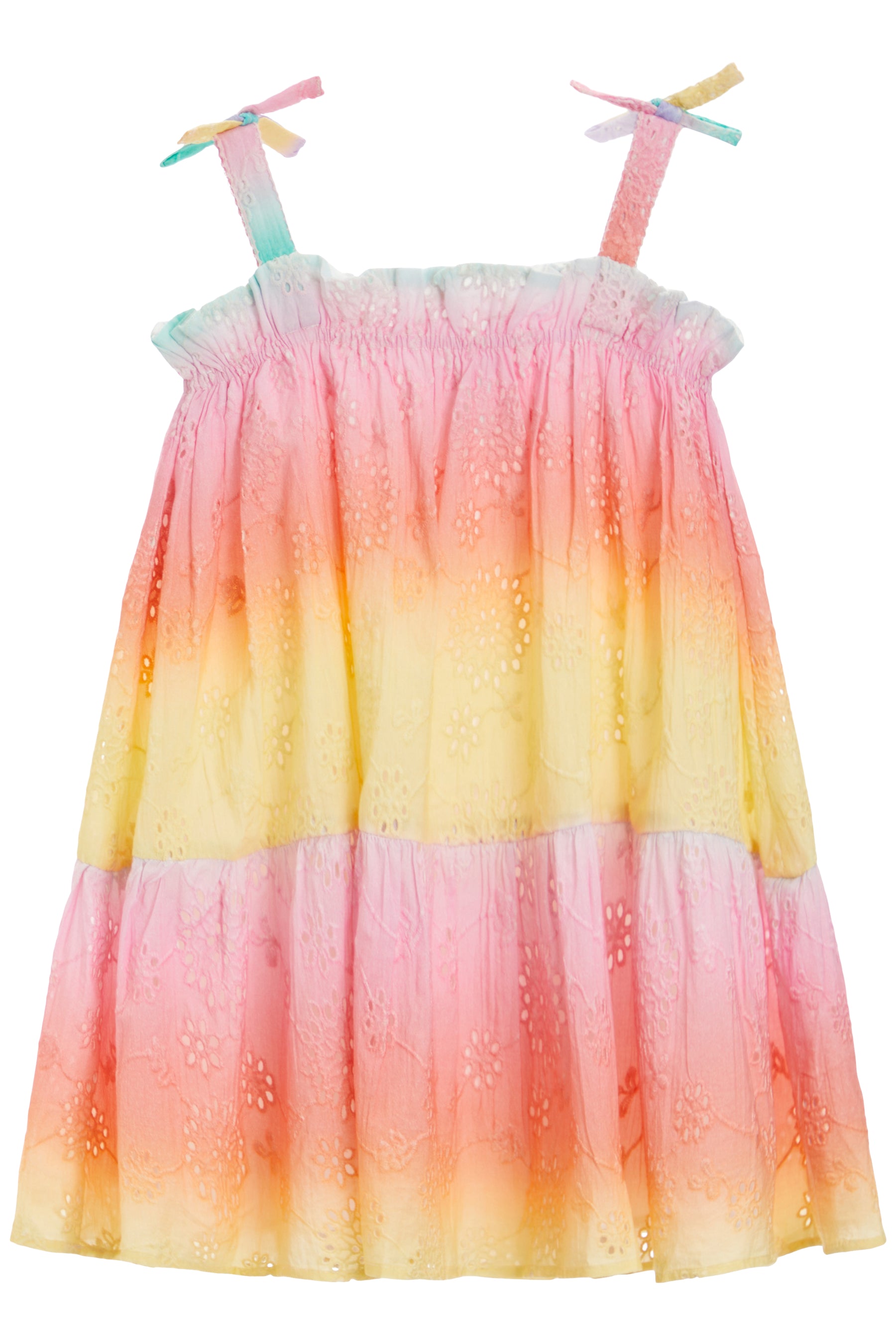 Ombre Eyelet Tie Shoulder Dress