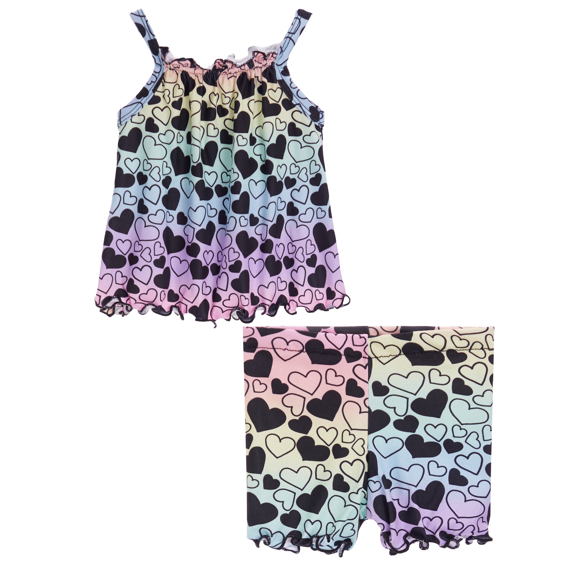 2 PC Heart Rainbow Bike Short Set