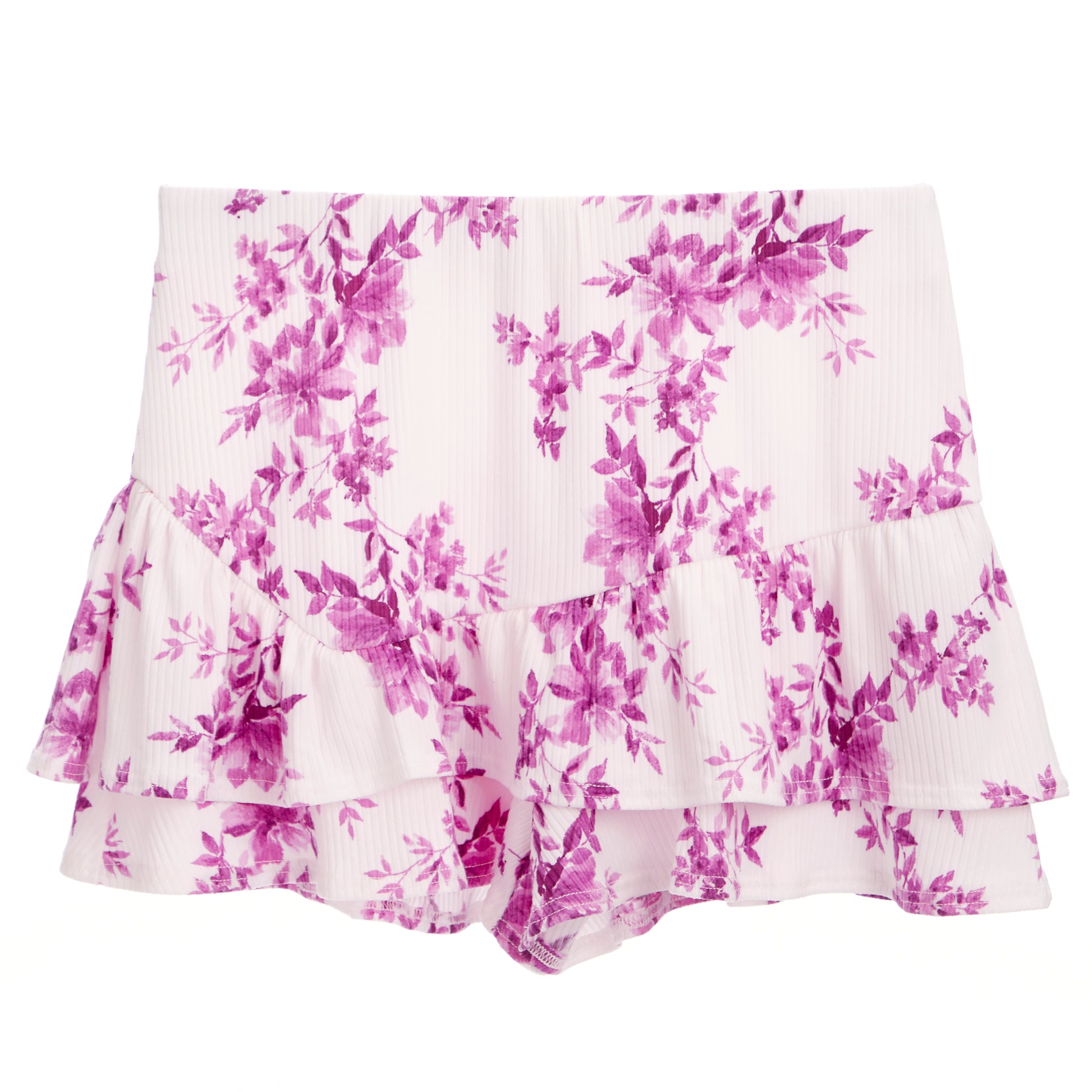 Toile Print Ribbed Ruffle Skort