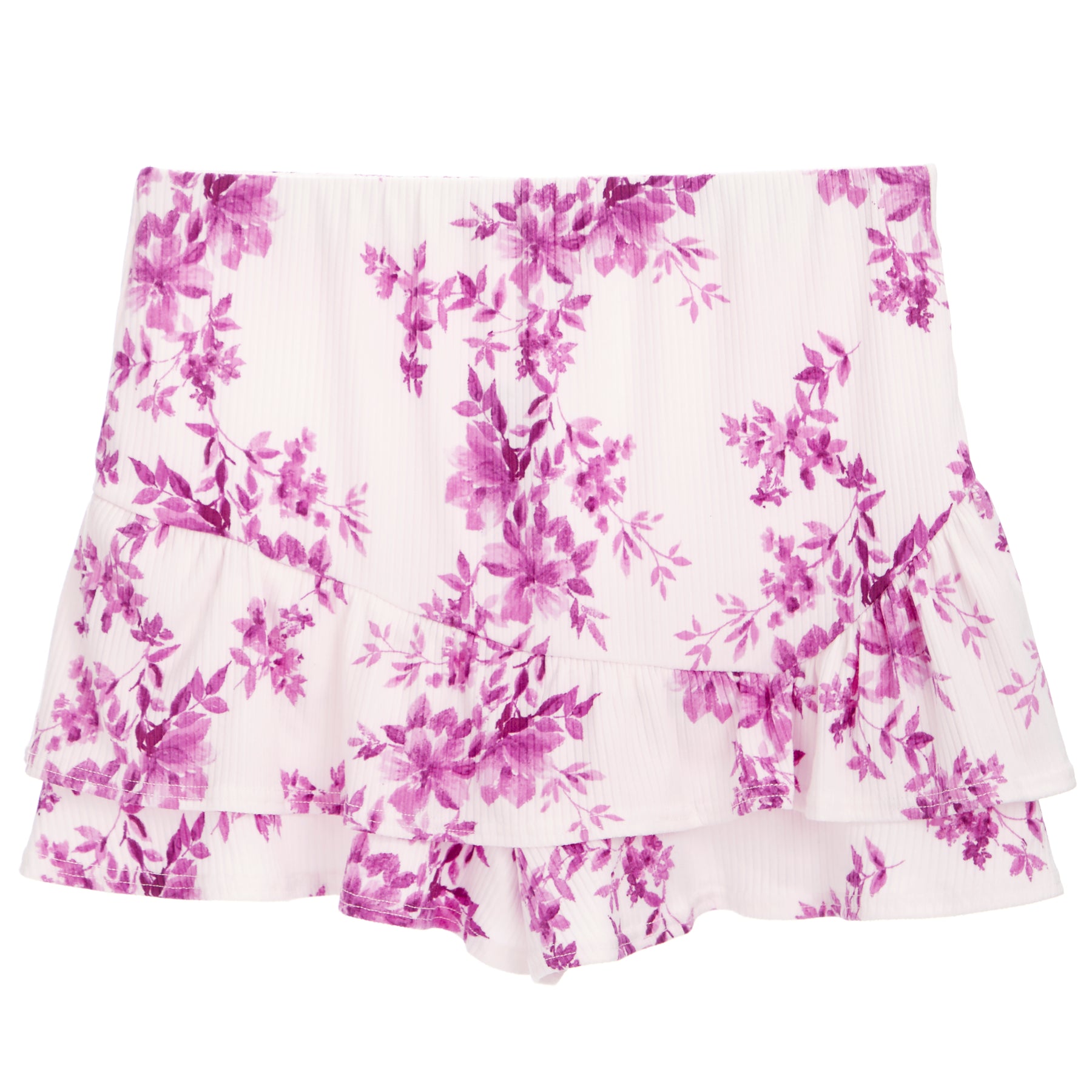 Toile Print Ribbed Ruffle Skort