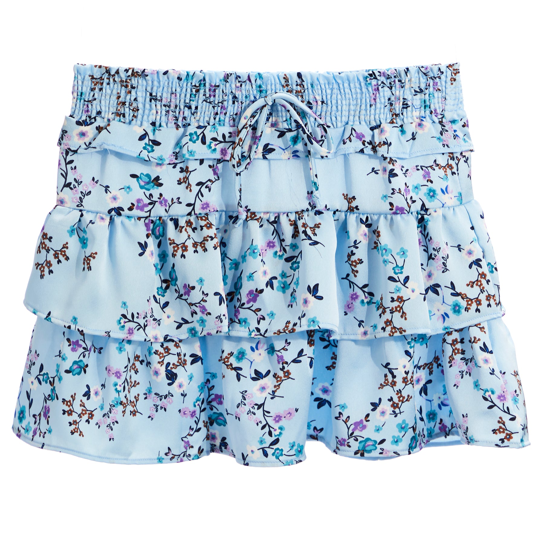 Floral Satin Ruffle Skirt