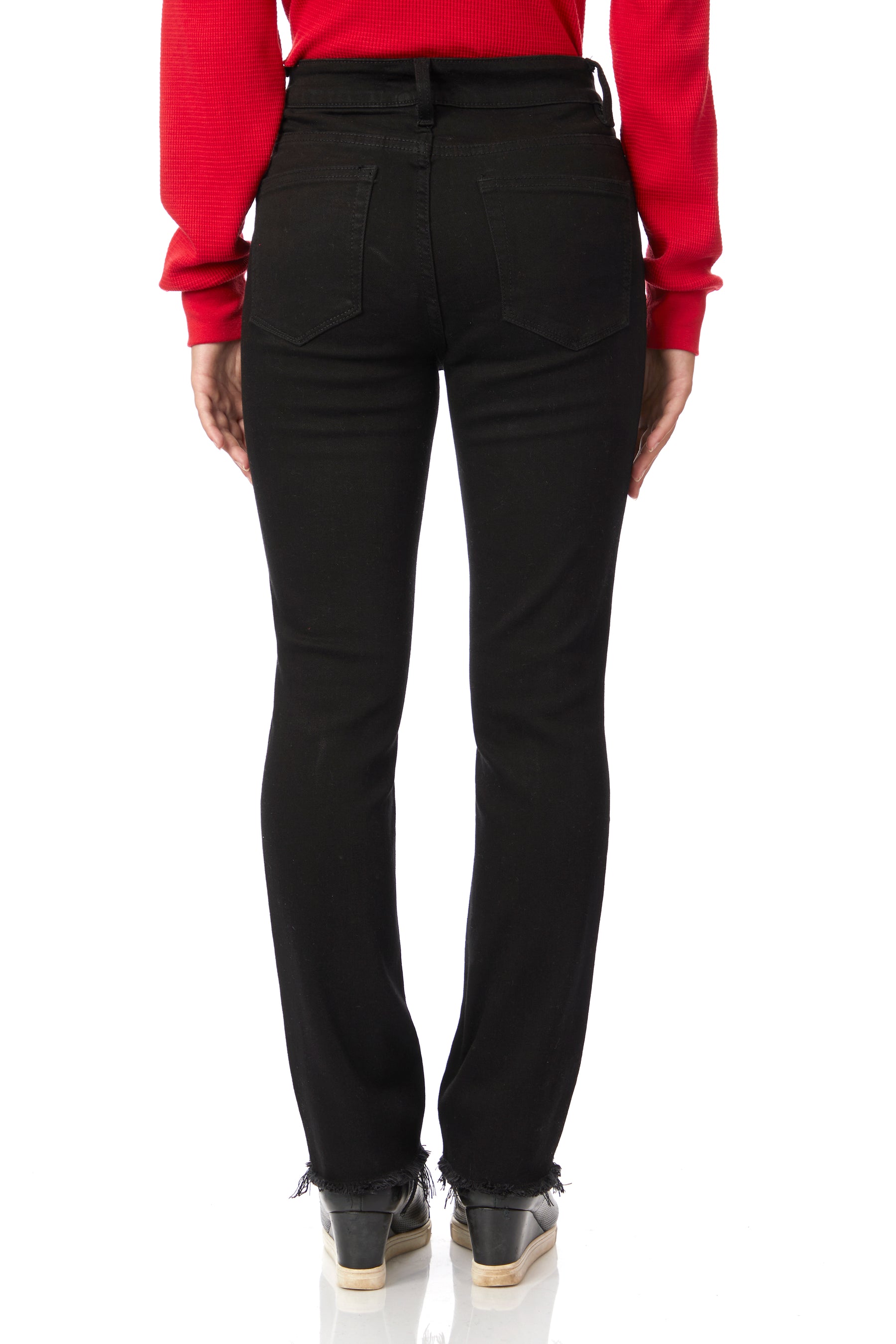 High Rise Raw Hem Straight Jean