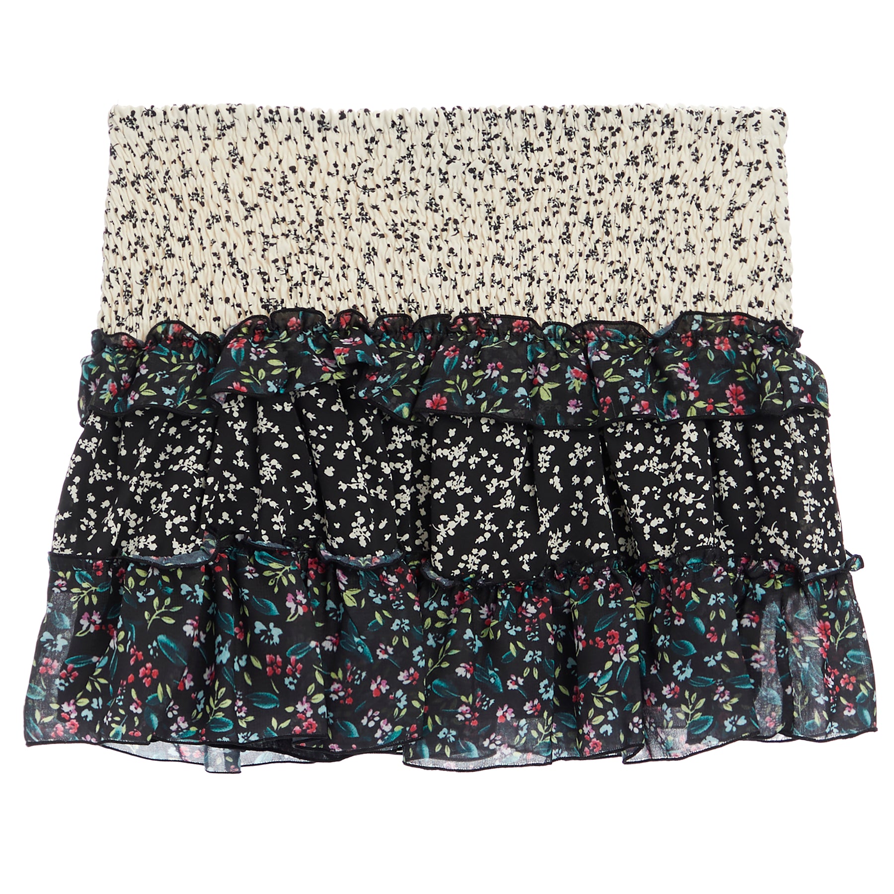 Mixed Print Ruffle Skirt