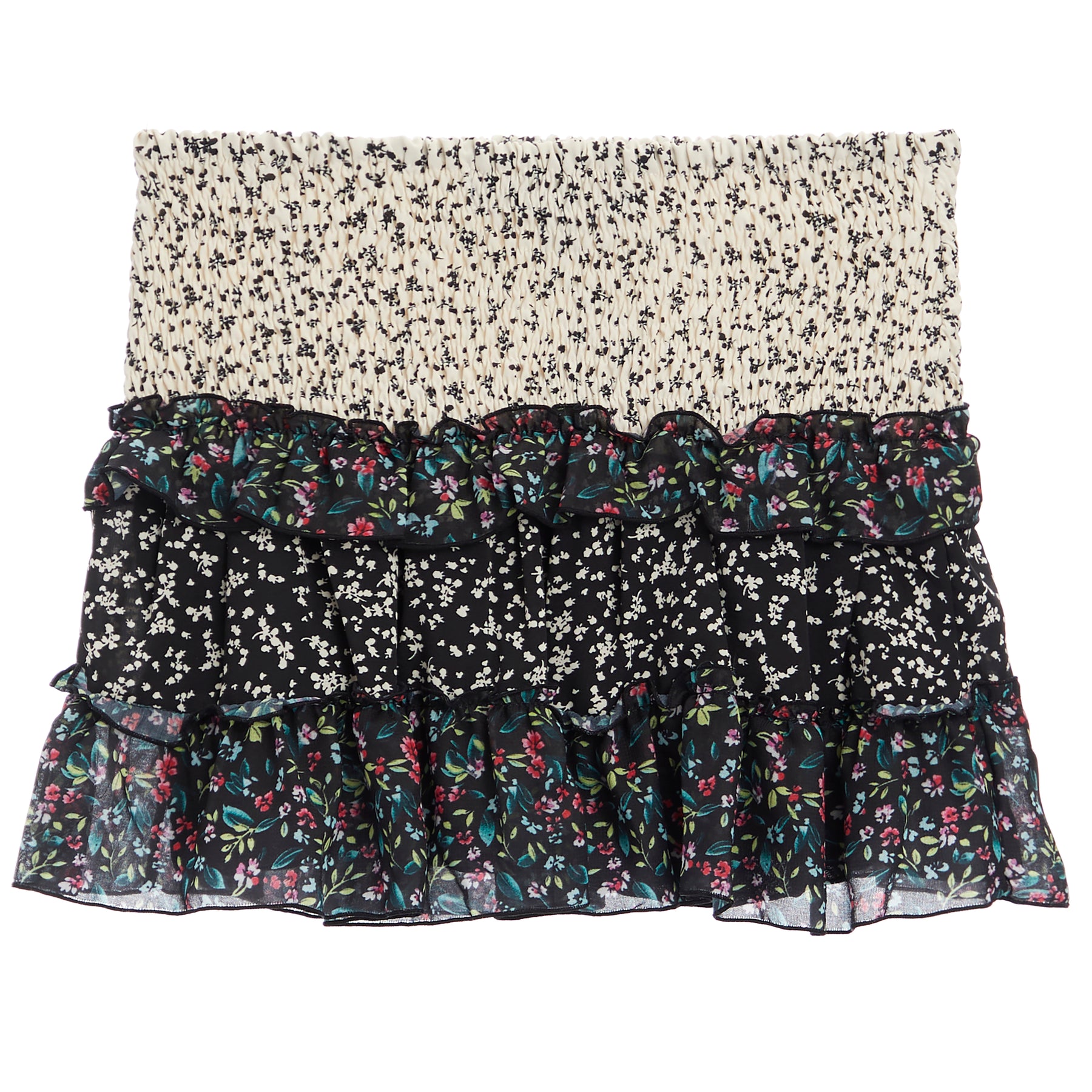 Mixed Print Ruffle Skirt