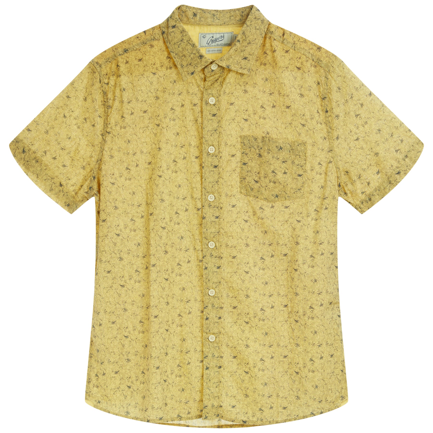 Micro-Leaf Print Slub Poplin Shirt-Wheat